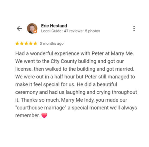 Peter's Civil Ceremony Review Marry Me In Indy Reviews