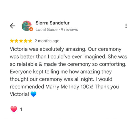 Victoria's Small Wedding Review Marry Me In Indy Reviews